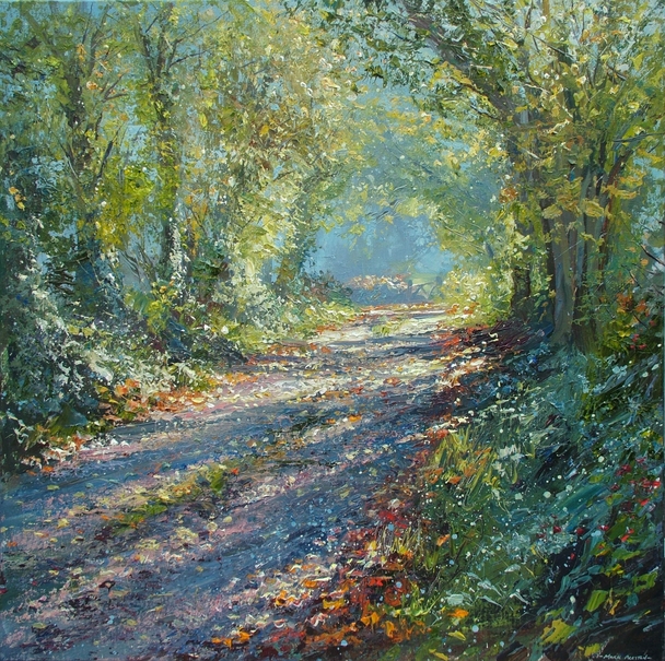 Mark Preston - early autumn sunlight, folywell lane